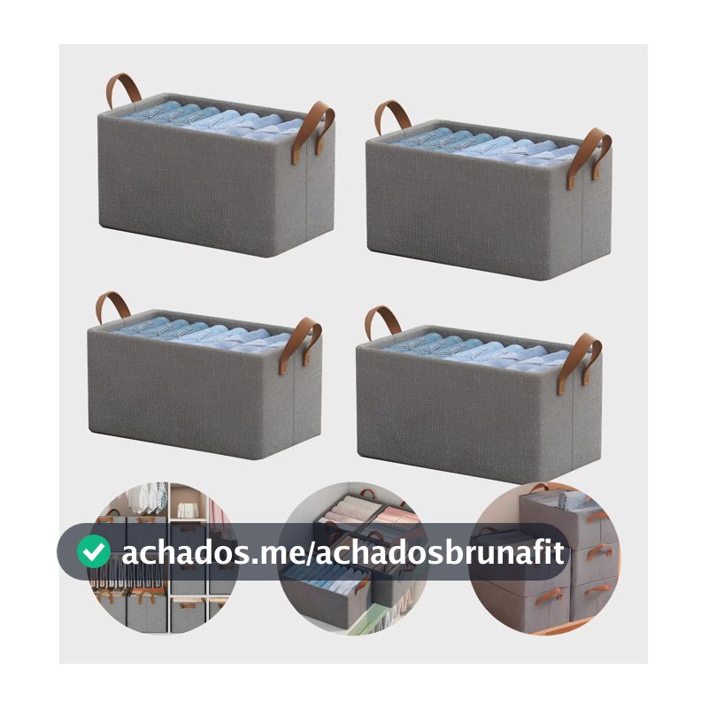 Kit 4 Caixa Organizador De Roupas Íntimas Camisetas Calças Cor Cinza