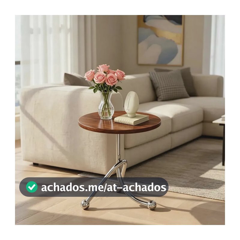 Mesa Lateral Redonda Moderna para Sala e Sofá em MDF Marrom