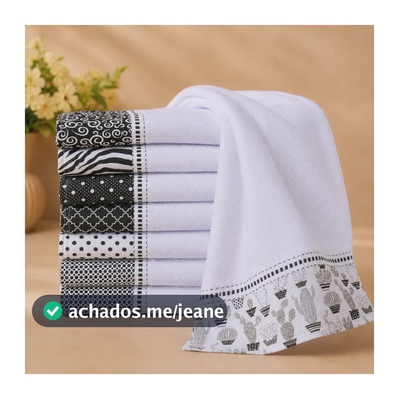 Pano De Prato Pé De Galinha Minimalista Kit 10 Unid Branco Barrado Minimalista