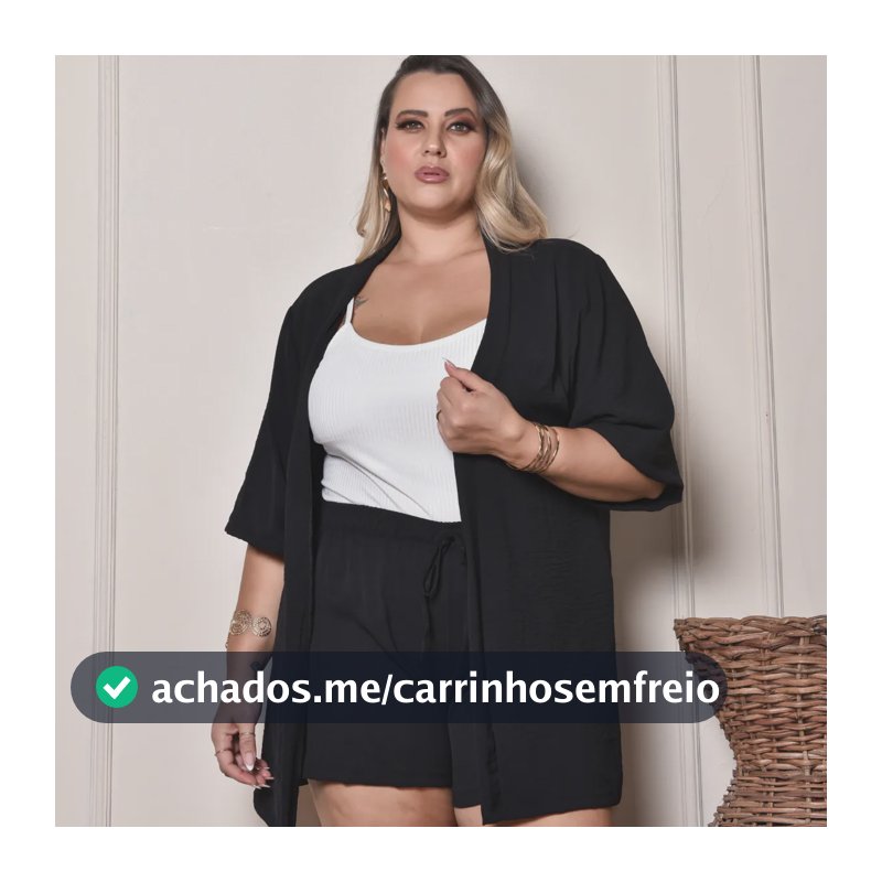 Conjunto Kimono Short Plus Size Verão Moda Gg G1 G2 G3 Praia Preto G3(52)