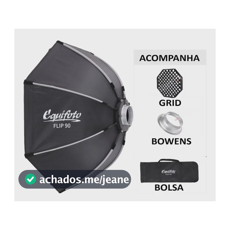 Softbox Octabox Equifoto Flip 90cm com Encaixe Bowens E Colmeia/GRID Sistema Exclusivo de Montagem Rápida