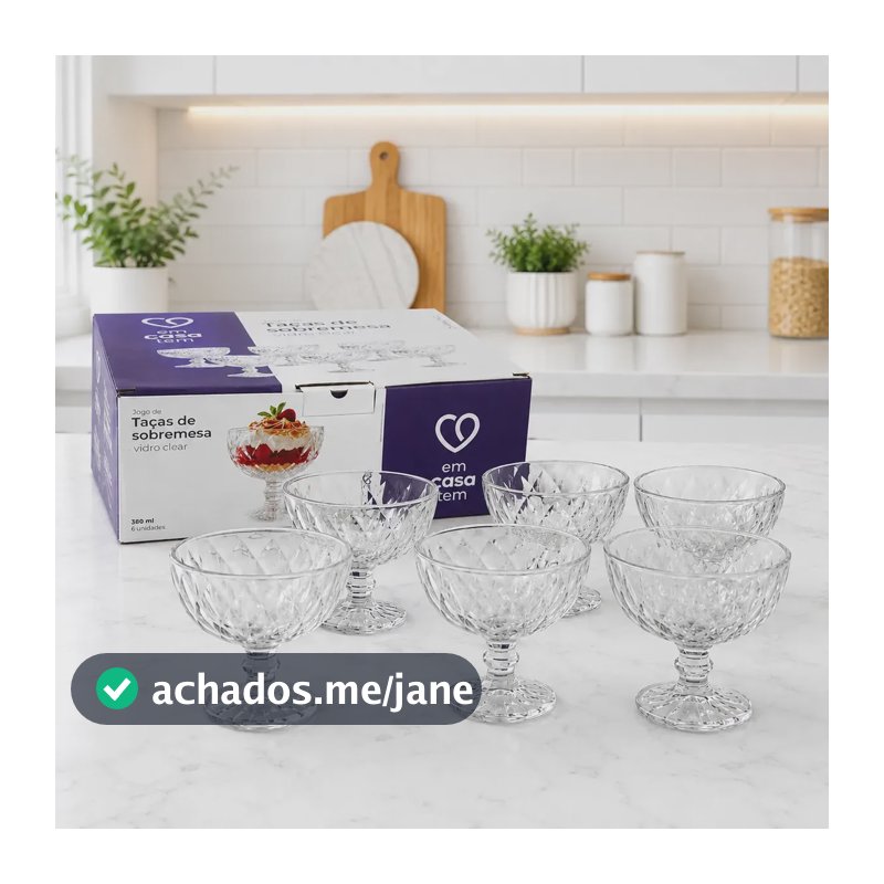 Kit Jogo 6 Taças Vidro 380ml Para Sobremesa Sorvete Transparente 2