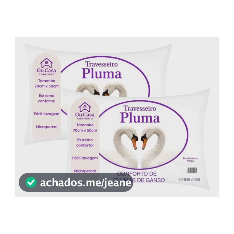 Kit 2 Travesseiros Plumas 70x50cm Tradicional Antiácaros Branco