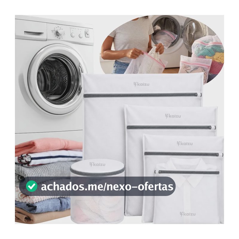 Kit 5 Sacos Para Lavar Roupas Kaizu Delicadas e Íntimas Lingerie Meias Tênis Rede Protetora Com Zíper de Poliéster