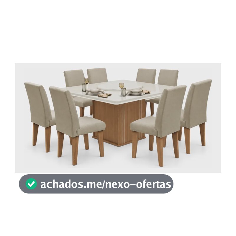 Conjunto Mesa Cedro Off Tampo Giratório 8 Cadeiras Amsterdã Off White/ Cedro