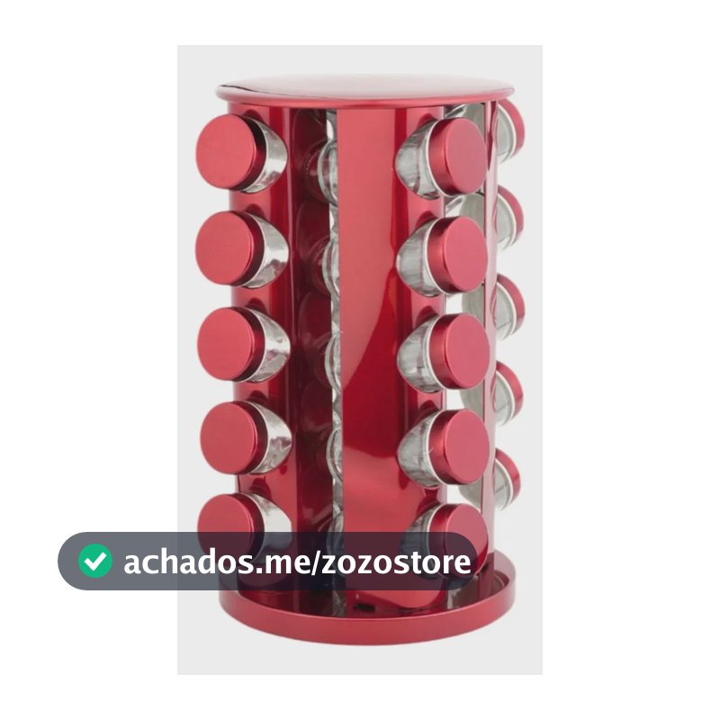 Porta Condimento Giratório 20 Potes Vidro Vermelho Metálico