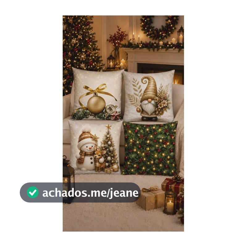 Kit 4 Capas De Almofada Estampa De Natal 42x42cm Com Ziper Estampada Foto 10 Duende