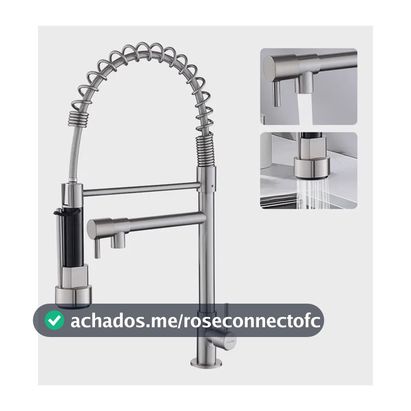 Torneira Cozinha Gourmet Bancada Flexível Luxo Para Cuba Pia Inox 304 Fria Cor Escovado Prateado Winda