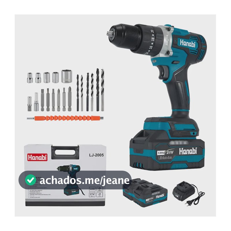 Parafusadeira Furadeira Impacto 13mm 21v Brushless 2 Bateria Azul-petróleo 127/220v