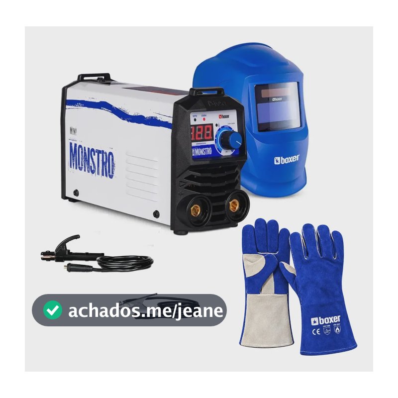 Maquina De Solda Mini Monstro Bivolt + Máscara Luva Boxer Azul 127/220v