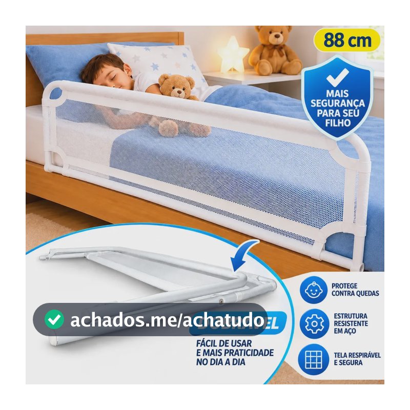 Grade de Proteção para Cama Infantil Pancadão Eletrônicos Branca Aço Dobrável