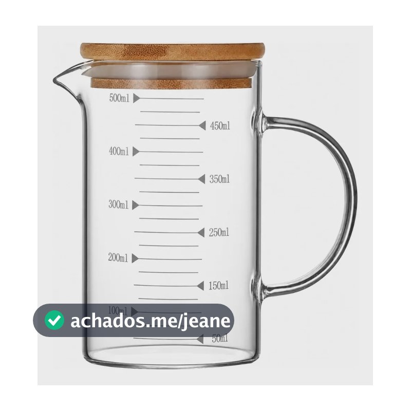 Jarra Medidora De Vidro Com Tampa De Bambu 500ml Marrom-claro