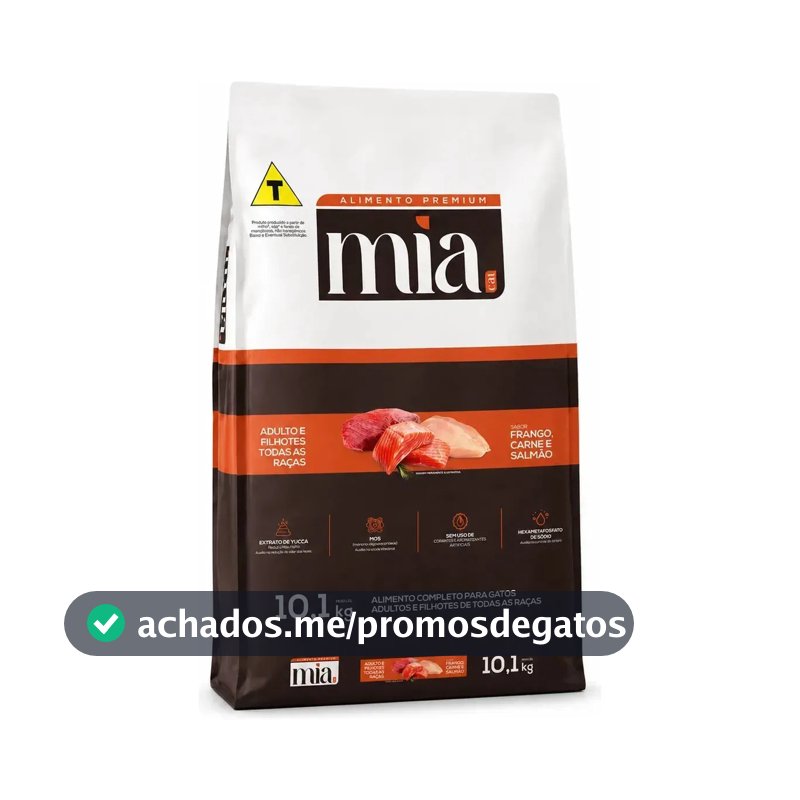 Ração Para Gato Todas As Idades Adulto E Filhote 10,1kg Sabor Frango Carne E Salmão 27g Proteína Mia Cat