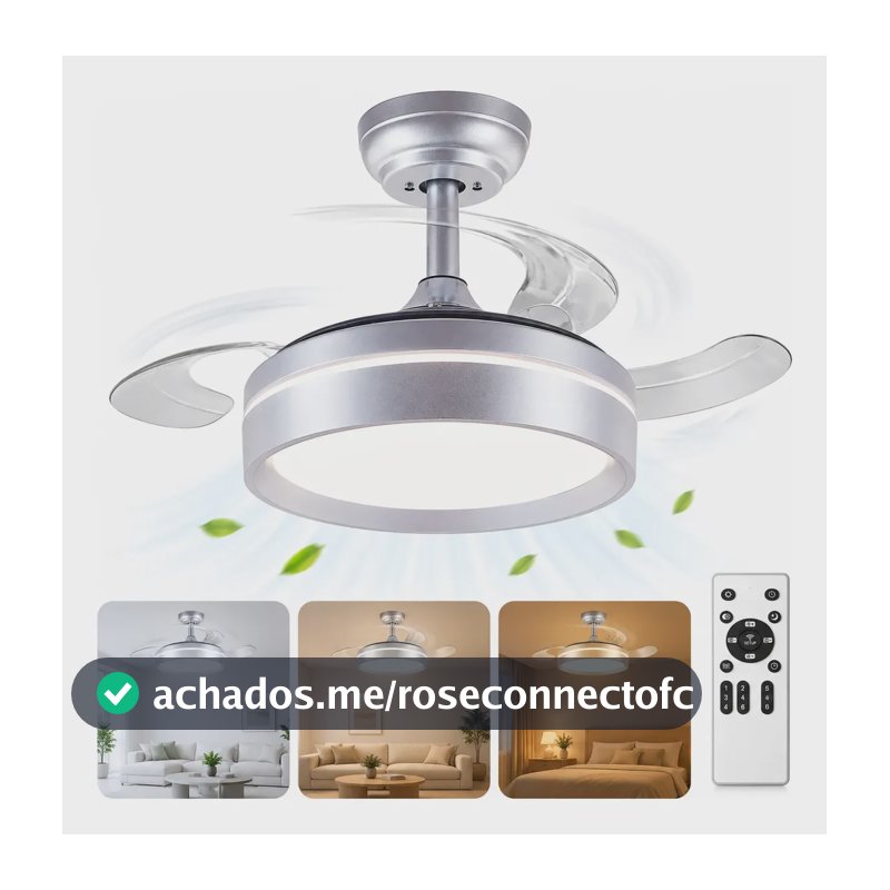 Ventilador De Teto Bivolt 127/220v Silencioso Retrátil 71cm 30 Cm 60 Hz Prateado 127/220v Transparente Policarbonato 3