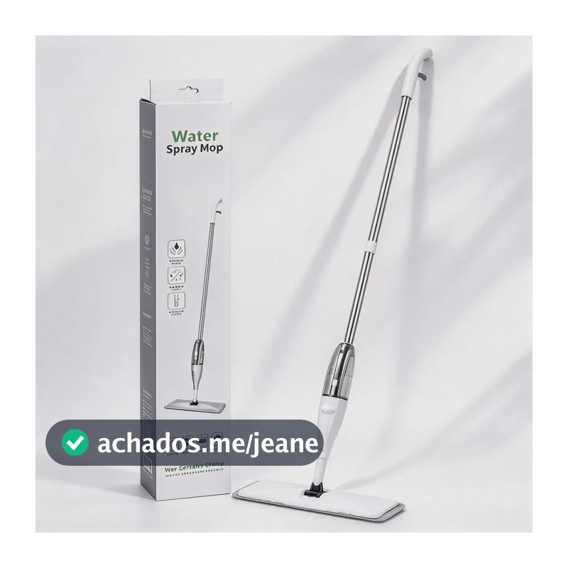Esfregão Mop Spray Flat 360 Rodo Mop Limpeza com Reservatório de Água 350ml Cabo Aço Inoxidável 124cm Pano Microfibra 35x12cm para Piso Porcelanato Laminado Cerâmica