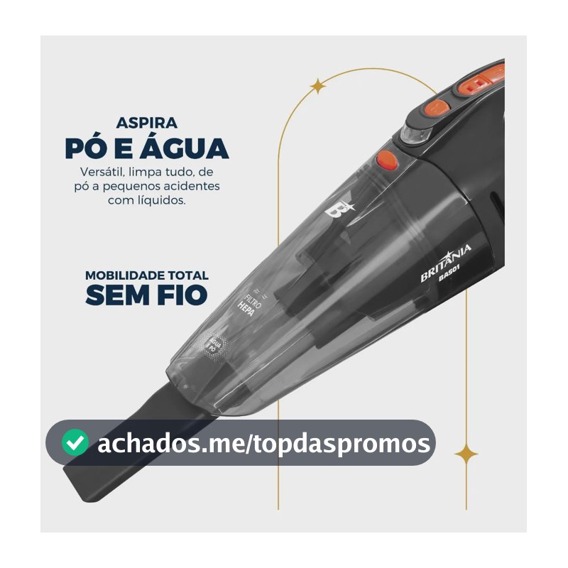 Aspirador De Pó Portátil Bas01 Pó E Água Bivolt 60w Britânia Cinza