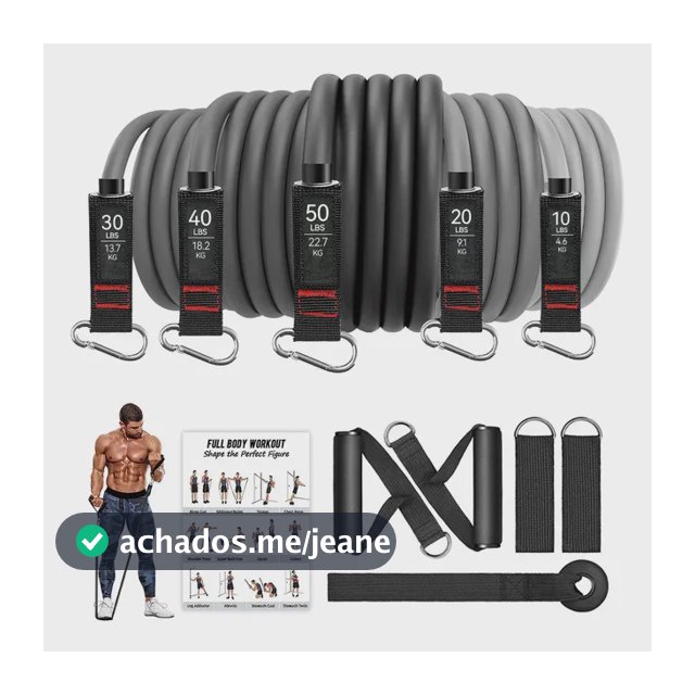 Elástico Academia Resistência 200lbs Kit Treino Preto