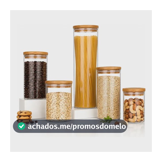 Kit 5 Potes Mantimentos Vidro Herméticos Com Tampa Bambu Alta Resistência Epsilon