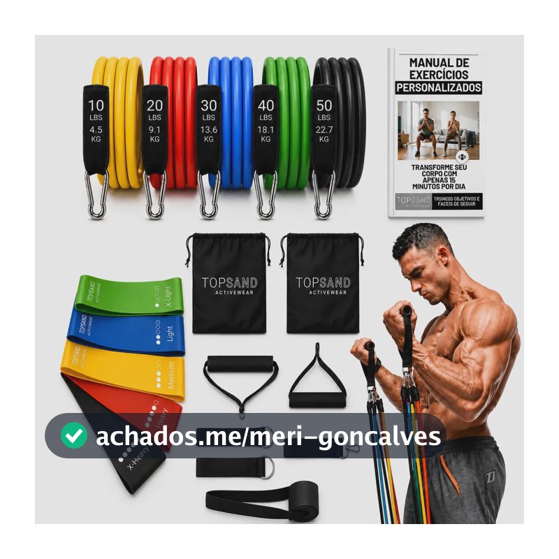 Kit 18 Itens Esportivos Para Treino Em Casa Academia Fitness Funcional Com Elásticos Extensor Puxadores Faixas Elásticas Mini Band P/ Exercícios Ginástica Fisioterapia - Topsand Activewear