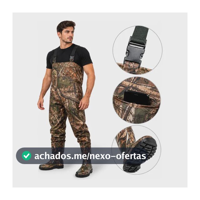 Jardineira Macacão Bota Aclopada Pescador Silicone Camuflada