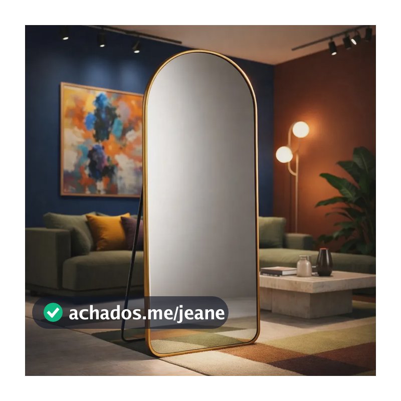 Espelho Lopazzi Oval Base Reta 170x70cm Alumínio Retrô Luxo Dourado