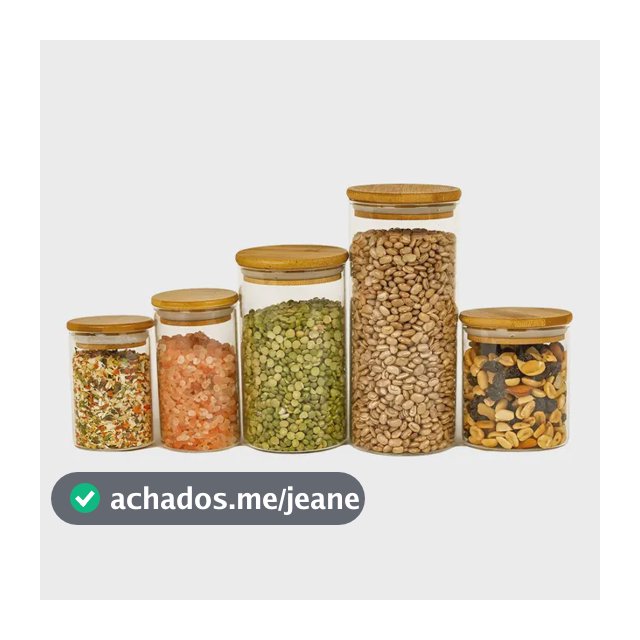 Kit 5 Potes De Vidro Herméticos Oikos Coz02118 Mantimentos Alimentos Tampa Bambu