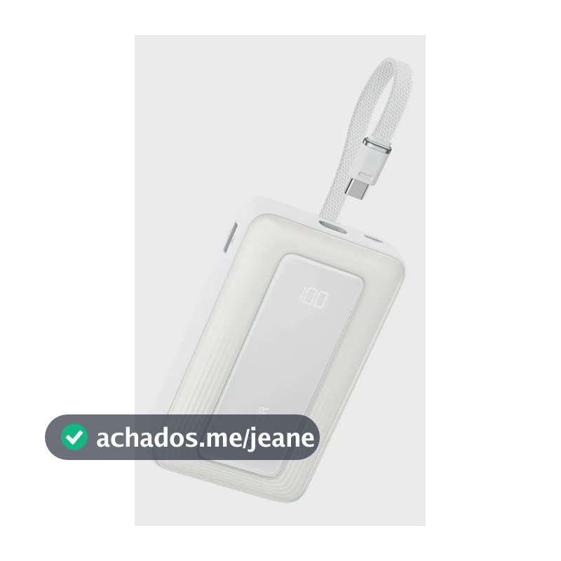 Carregador Portátil Power Bank Anker 20000mAh 45W Carga Turbo Rápida Display Digital Cor Branco Com 1 Cabo USB-C Integrado, 1 Porta USB-C e 1 USB-A, Para iPhone, Samsung, Motorola, AirPods e Mais