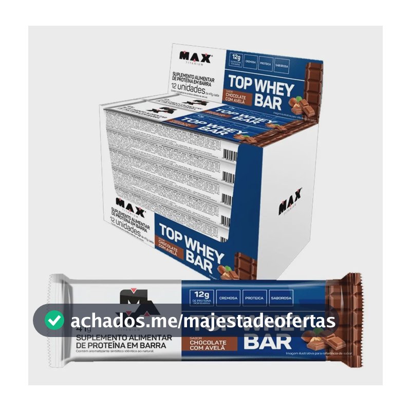 Barra de Proteína 12 Unidades Top Whey Bar Max Titanium Chocolate com Avelã