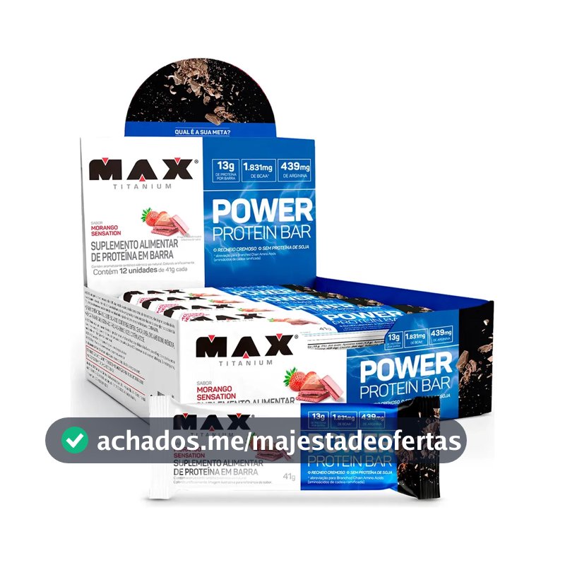 Power Protein Bar 41g Display Com 12 Unid Max Titanium Sabor Morango sensation