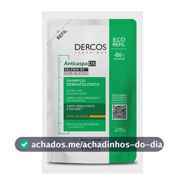 Shampoo Anticaspa Cabelos Secos com Selênio DS, Dercos DS Vichy, Refil 200g
