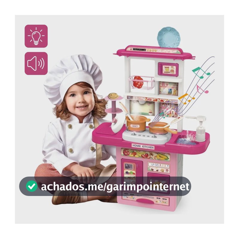 Cozinha Infantil De Brinquedo Kit Completo Sai Água E Som Rosa