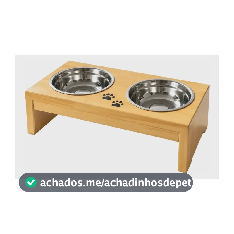 Comedouro Elevado Pequeno C/ 2 Potes Inox P/ Cães E Gatos Natural