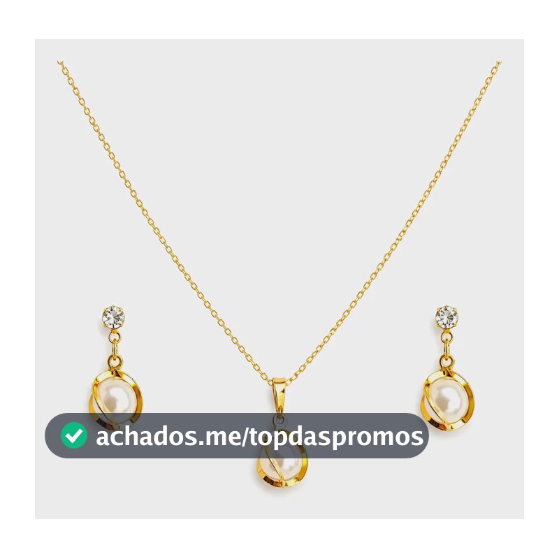 Conjunto Colar E Brinco Feminino Pérola Banhado Ouro 18k Dourado