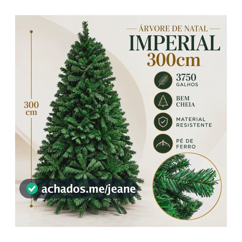Árvore Natal Imperial 300cm Com 3750 Galhos Pé De Ferro Verde