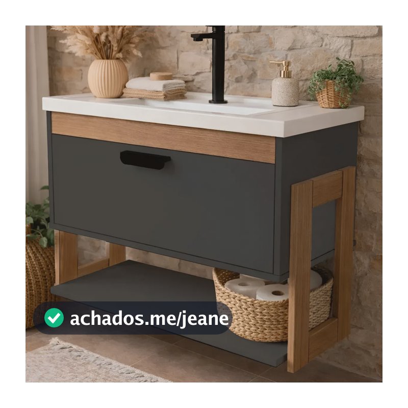Gabinete Armario De Banheiro 100% Mdf - Riva Com Nicho 60cm Preto Branco Um Furo