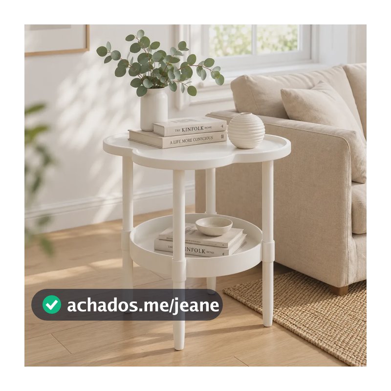 Mesa De Centro Estilo Creme Com Dupla Prateleira