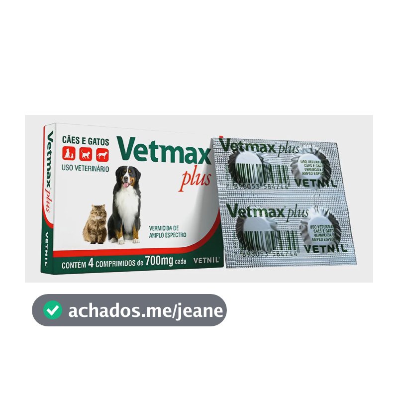 Vetmax Plus Vermífugo Comprimido 700 mg Vetnil Cães e Gatos 4 Unidades