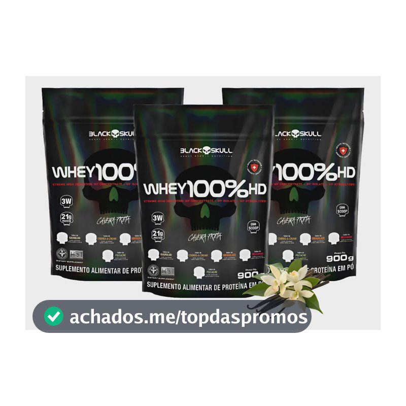 Whey Protein 100% Hd Kit 3 Unidades Suplemento Black Skull Sabor Baunilha