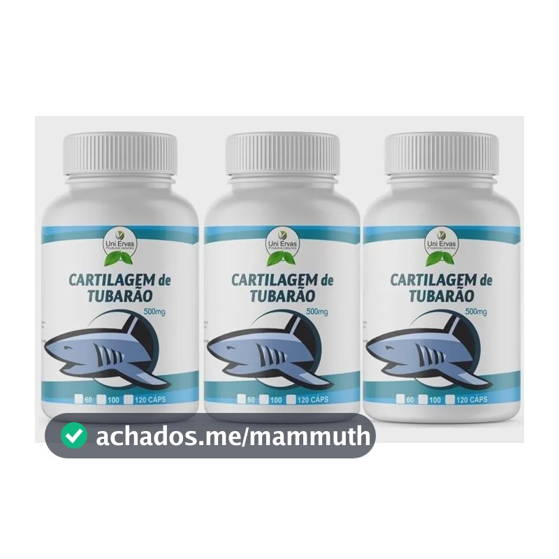 Cartilagem de Tubarão Uni Ervas 500mg 120 Cápsulas Sem Glúten 3 unidades