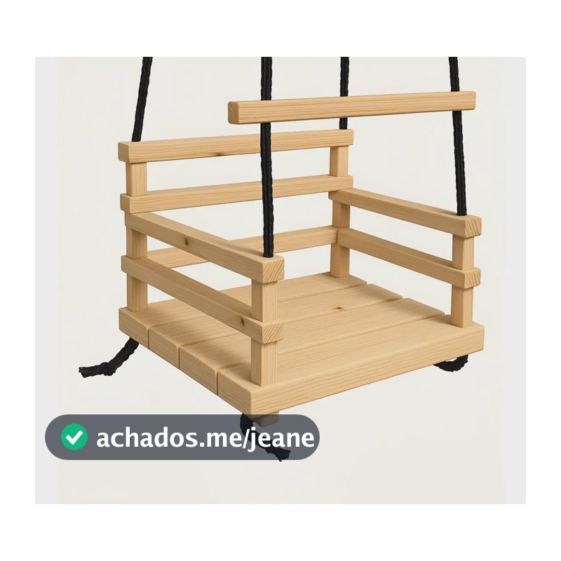 Balanço Infantil Em Madeira Maciça + 12 Mts Corda De Nylon Marrom-claro