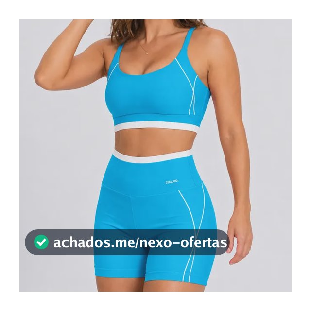 Conjunto Feminino Academia Shorts E Top Alcinha Fitness Azul-turquesa Liso G