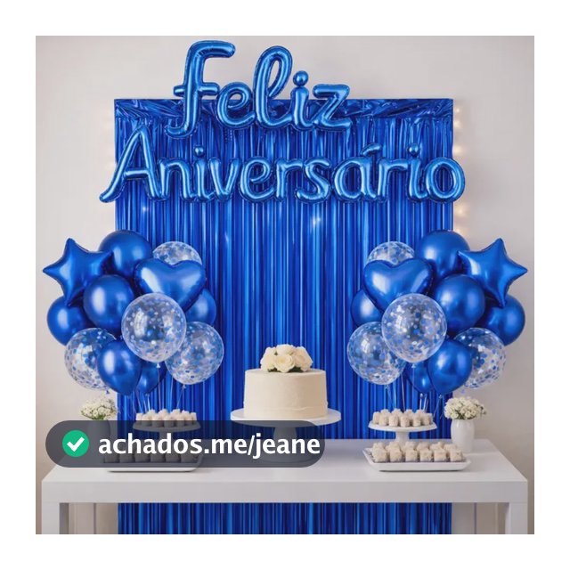 Kit Balão Feliz Aniversário Festa Cortina Faixa Decoração Azul Royal