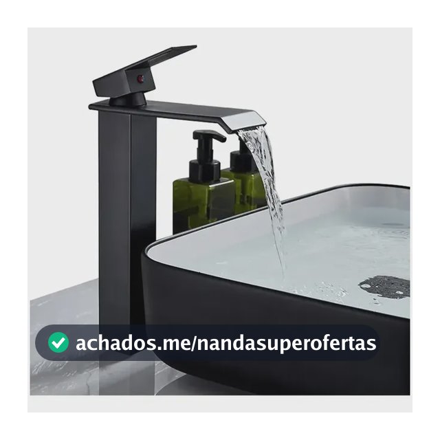 Torneira Para Bica Alta Banheiro Preta Cascata Quadrada 30cm Acabamento Fosco Cor Preto215