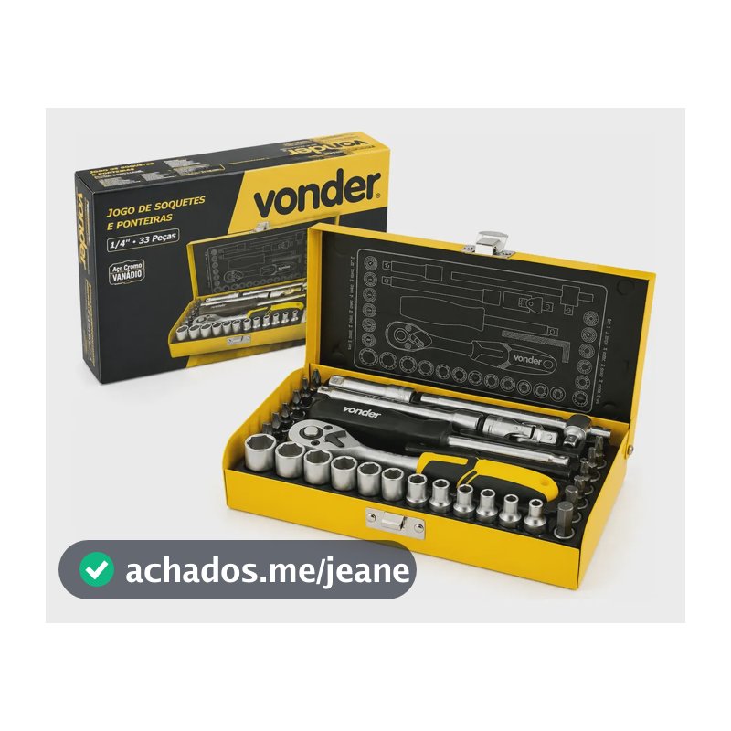 Kit Catraca Reversível Vonder Soquetes Ponteiras 1/4 33 Pçs Amarelo
