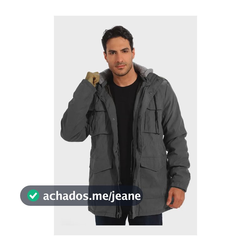 Sobretudo Masculino Anistia Liso Suede Com Capuz De Moletom Cinza-escuro M