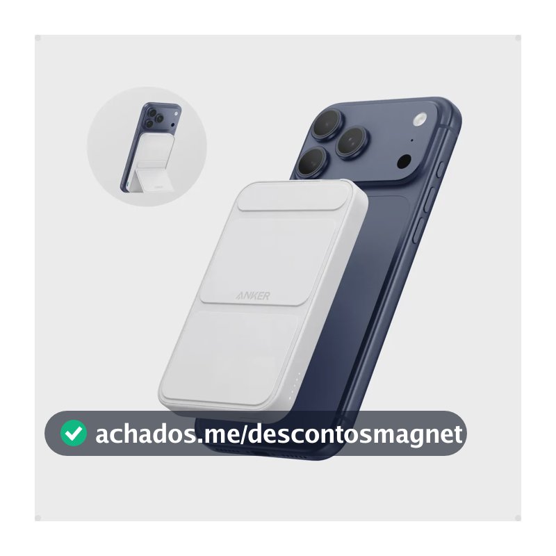 Carregador Portátil Indução 5000mah Power Bank Anker Maggo Magnético Magsafe Para Apple iPhone 17/16/15/14/13/12 Series, Bateria Externa Sem Fio Carga Rápida 7.5W, Cor Branco
