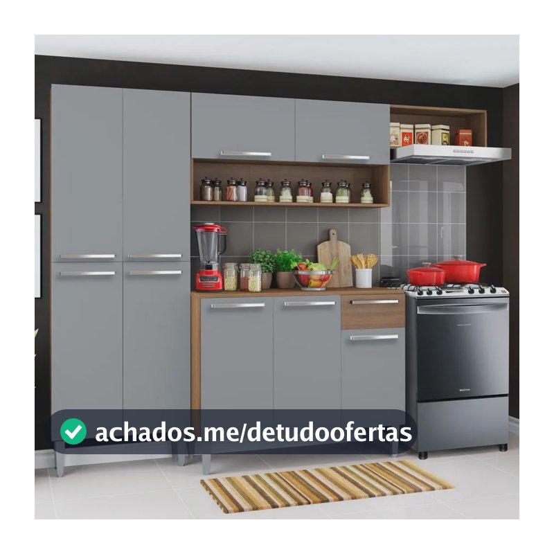 Armário De Cozinha Compacta Emilly Top Madesa Cor Rustic/Cinza