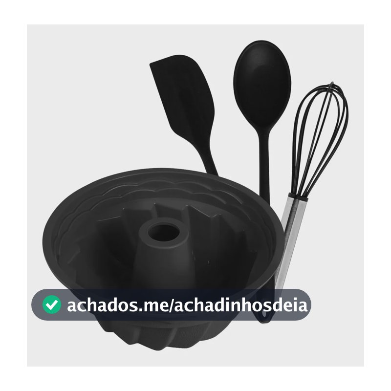 Kit Forma Silicone Bolo Pudim Com Utensílios 4 Peças Cozinha Preto