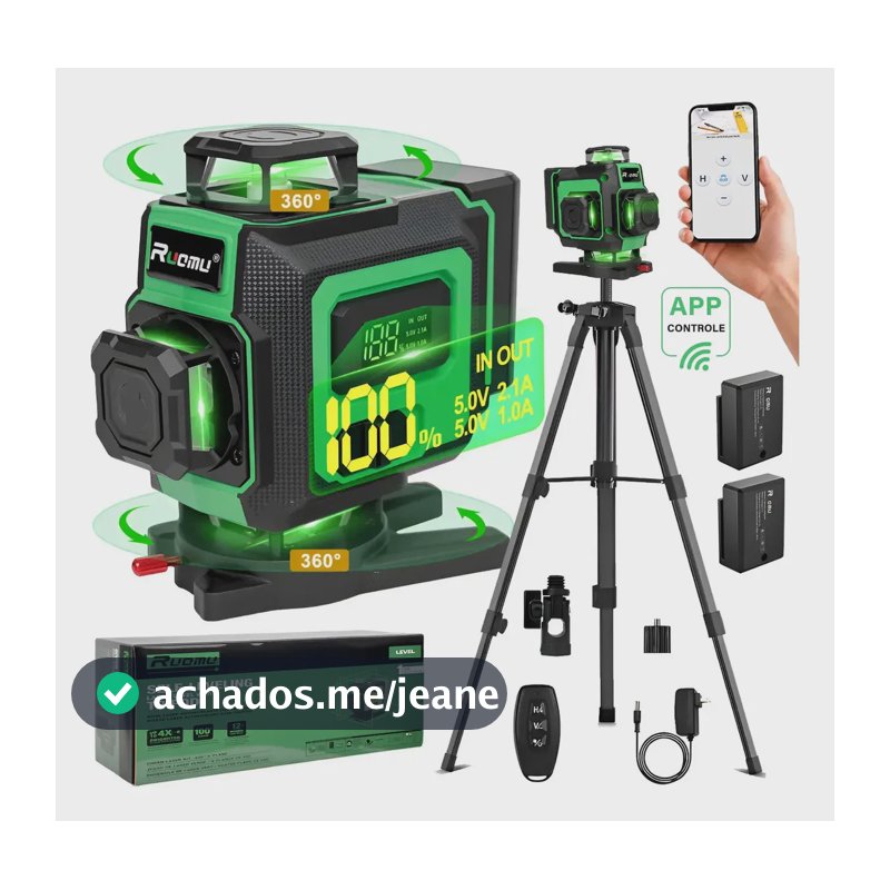 Nivel Laser Verde 16 Linhas 360° Autonivelante 4d 30m + 2 Baterias + 1m Tripé