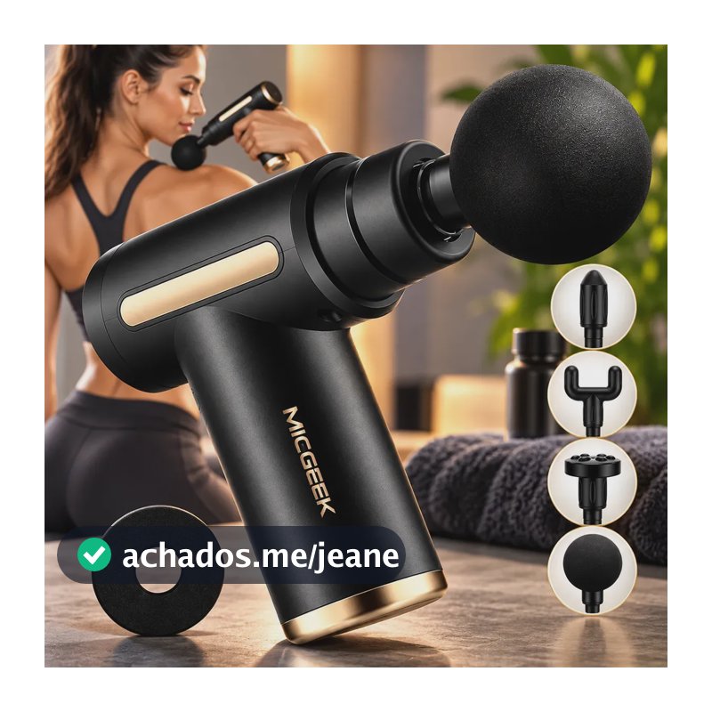 Massageador Pistola Elétrica Profissional Muscular Portátil Aparelho Fisioterapia Corporal, 6 Velocidades 4 Cabeças De Massagem - Micgeek